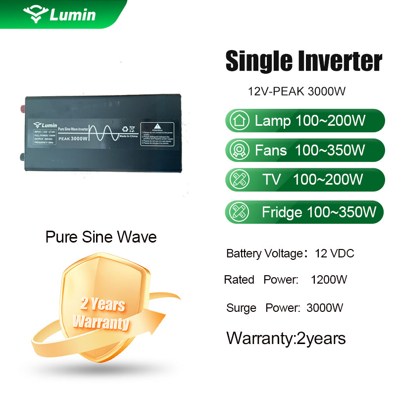 LUMIN inverter single pure sine wave 12v/1200w SURGE 3000w