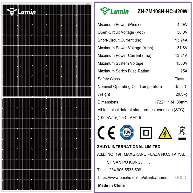 LUMIN-solar panel-ZH-7M108N-HC-N TYPE-420w